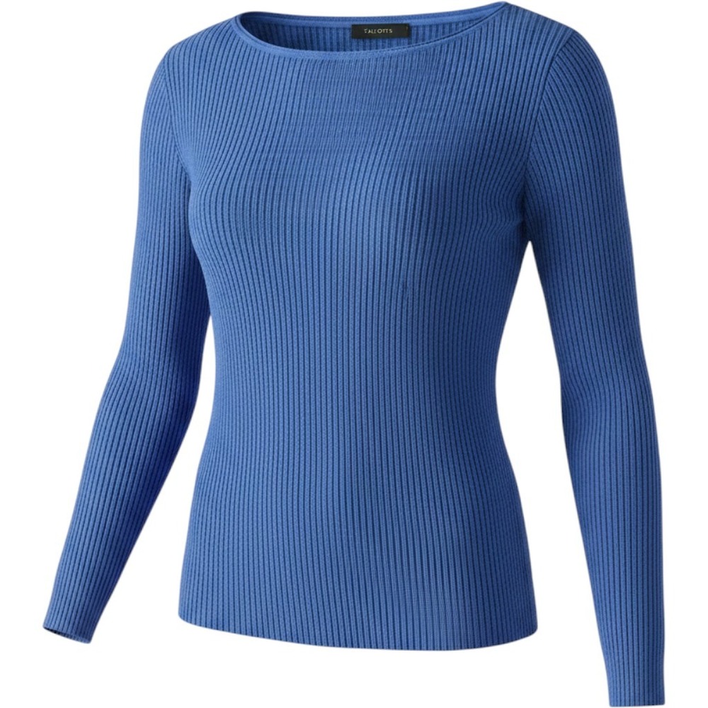 Talbots Cornflower Blue Ribbed Boatneck Lambswool Blend Sweater‎ Womens Small